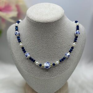 Ceramic Flower Beaded Necklace, Bohemian Style Necklace